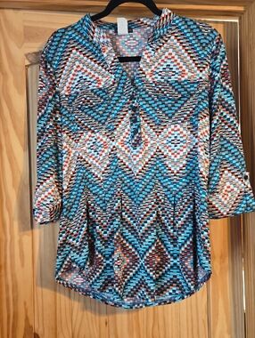 Cocomo Blue & Brown Geometric Print Tunic